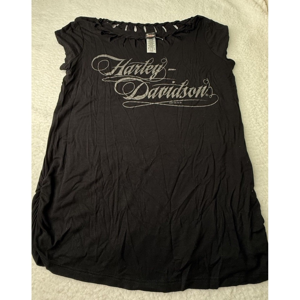 Harley-Davidson Women's Black Cap Sleeve Cut‎ Out Tee XL Y2K Streetwear Summer